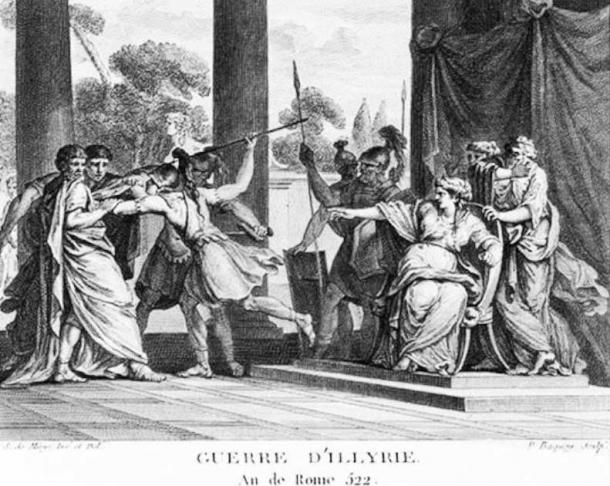 Queen Teuta, wife of King Agros of the Illyrian Ardiaei tribe, orders two Roman ambassadors to be killed causing outrage in Rome, which led to the First Illyrian War. (Augustyn Mirys / Public domain)