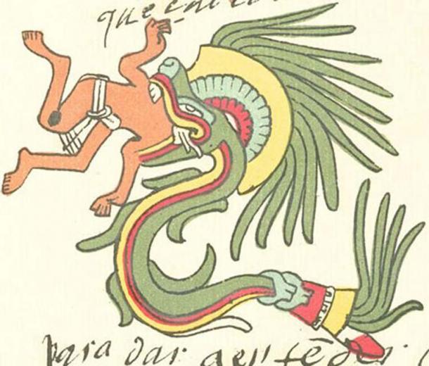 Quetzalcoatl in feathered serpent form as depicted in the Codex Telleriano-Remensis.