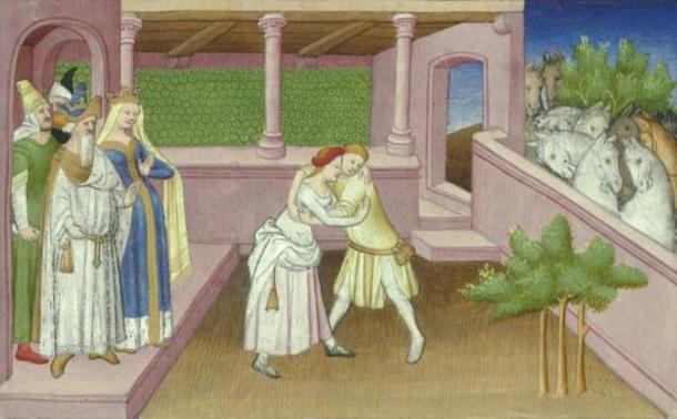 ‘Qutulun, daughter of Qaidu.’ (Public Domain) This is a representation dating from 1410-1412 of Khutulun wrestling a potential suitor.