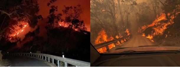 Raging fires tear towards Jenolan Caves Reserve. Credit: Jenolan Caves RFS Facebook page