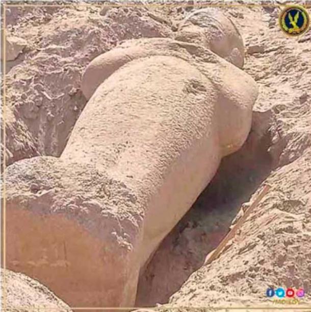 The Ramesses II statue looters attemped to crane away. (Egyptian Ministry of the Interior)
