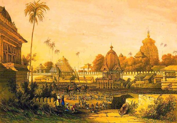 Painting depicting Ratha Yatra Festival in Puri, India. Circa 1840. 