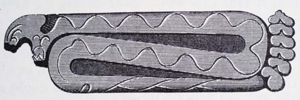 Rattlesnake tablet found at Hopewell Site. It possessed plumes carved into the sandstone near the head that probably represented feathers. Credit: Jerrel C. Anderson