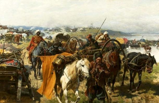 "Rear guard of Zaporozhians" by Józef Brandt in National Museum in Warsaw. (Public Domain)
