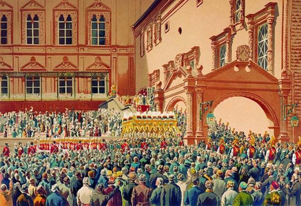 Reception of the Tsar of Russia in the Moscow Kremlin. (Public Domain)