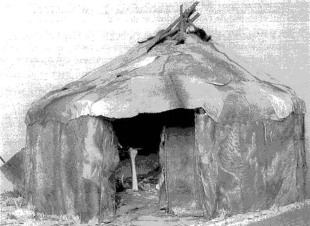 Reconstruction of Paleolithic housing in Mizyn.