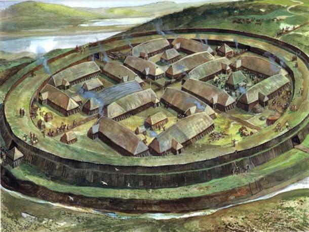 Reconstruction of a Viking ring fortress. Unknown artist