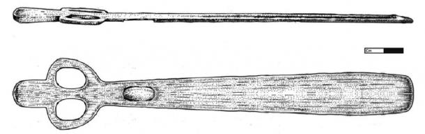 A reconstruction of a Par-Tee atlatl. (illustration by Emily Hull)