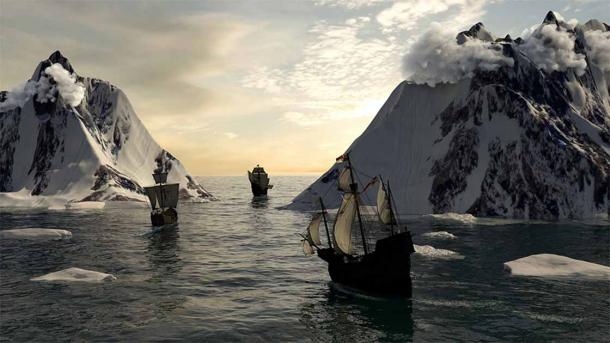 Recreation of the Magellan-Elcano circumnavigation crossing the Strait of Magellan. (grechsantos / Adobe Stock)
