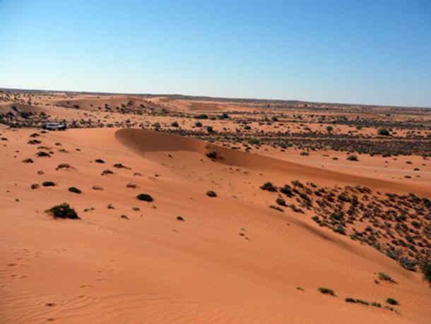 Red sand dunes stretch as far as the eye can see--and beyond--in Africa's Kalahari Desert. (Paolo D'Odorico / Public Domain)