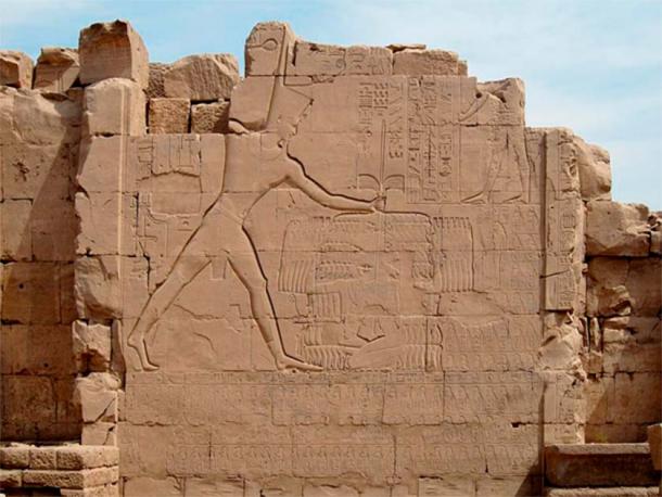 Relief in the Karnak Temple showing Thutmose III slaying Canaanite captives from the Battle of Megiddo, 15th Century BC. (Olaf Tausch/CC BY 3.0)