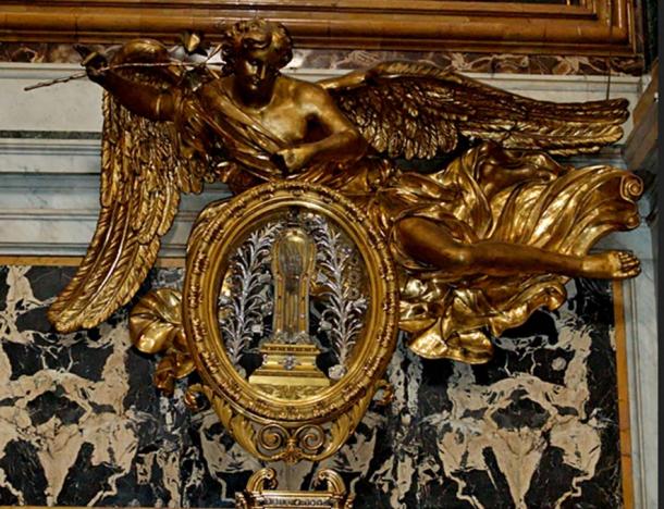 Reliquary with the relic of St. Francis Xavier, at its usual home at the Church of the Gesù, Rome, Italy.