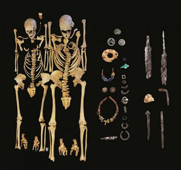 Remains of a woman, left, and man, right, excavated at Altenerding and found positive for presence of Y. pestis