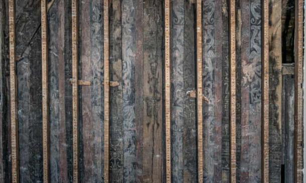 Details of a Renaissance Tudor painting on one of the bedroom walls, recently discovered at Calverley Old Hall, Yorkshire. (Simon Hogben / Landmark Trust)