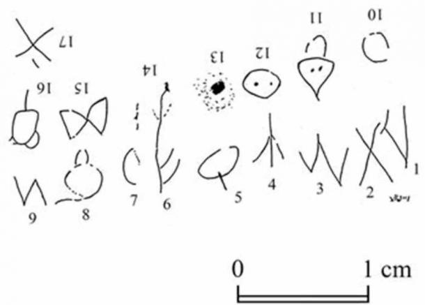 Representación de la inscripción del siglo XVII a. C. AD en escritura cananea antigua de Lachish (Daniel Vainstub/JJAR)