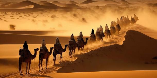 Representational image of a trading caravan travelling through the desert. (Justinas / Adobe Stock)