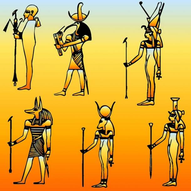 Representations of six gods from the Ancient Egyptian Pantheon