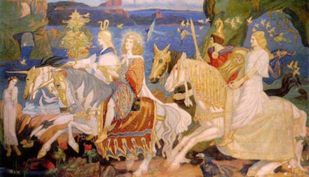 Riders of the Sidhe. (1911) John Duncan. This is an imaginary representation of what the famous Irish ‘fairy people’ the Tuatha Dé Dannan, may have looked like.