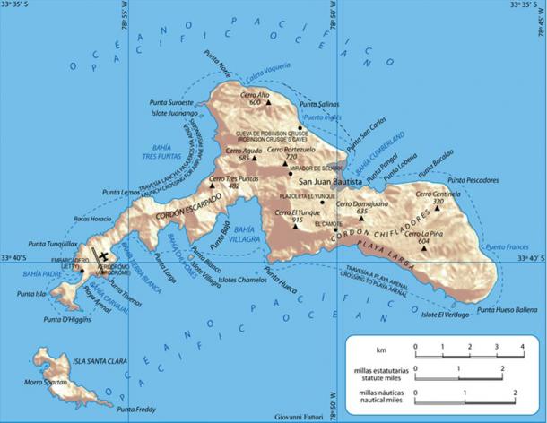 Robinson Crusoe Island, Archipelago Juan Fernández, Chile, where Selkirk lived as a castaway. 