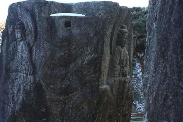 Rock-carved Buddhas at Chilbulam hermitage, Namsan Mountain in Gyeongju, Korea.