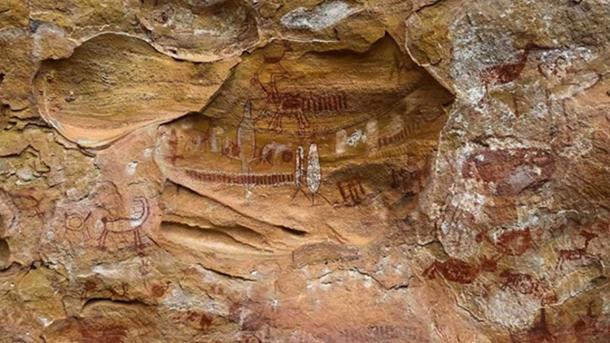 Rock paintings at Pedra Furada, Brazil.