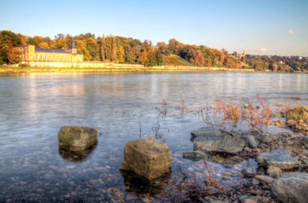Rocks exposed by the low water levels of the River Elbe