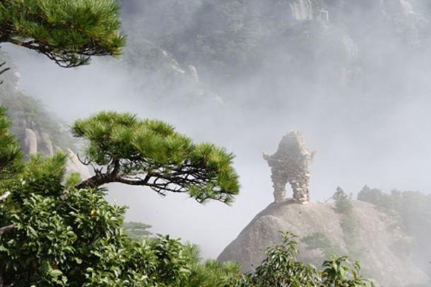 Rocky Gate and trees in Huangshan mountains, Anhui, China. 