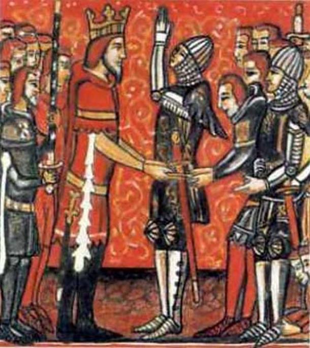 Roland (right) receives Durandal from Charlemagne. (Public Domain)