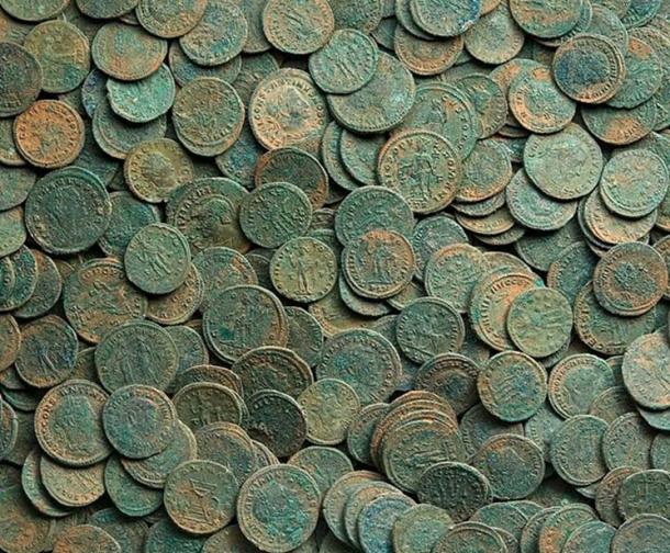 A Roman coin hoard.