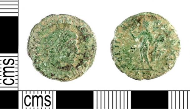 A Roman coin similar to the one described as found at the Knowe of Swandro on Rousay