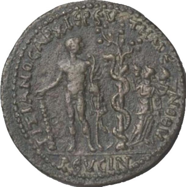 Moneda romana del siglo III d.C. Hércules, el manzano entrelazado con serpientes y tres Hespérides. (Proporcionado por el autor)