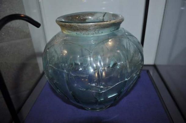 A Roman glass bowl.