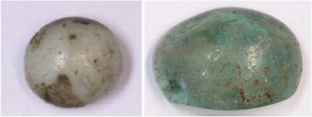 Roman glass recycled and reused as a gaming pieces was among the finds at the hillfort site. (AOC Archaeology Ltd / Perth and Kinross Heritage Trust)