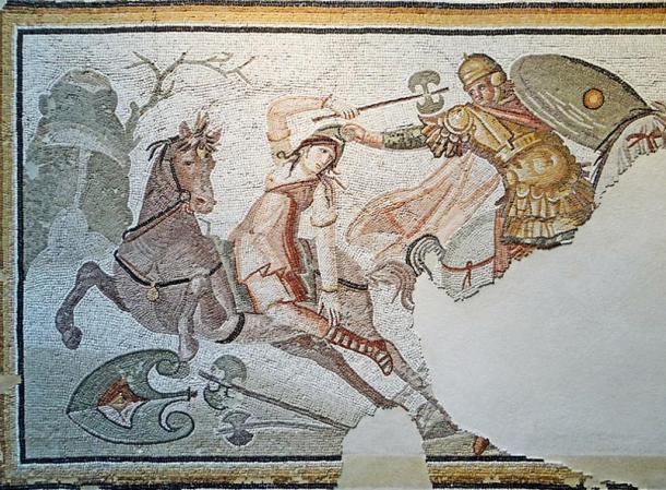 Roman mosaic from Daphne (in modern-day Turkey) showing an Amazonian warrior with a labrys in combat