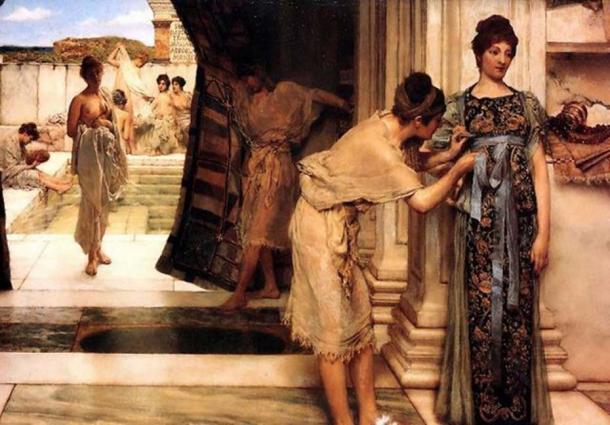 Roman women in ‘The Frigidarium’ (1890) by Lawrence Alma-Tadema. (Public Domain) 