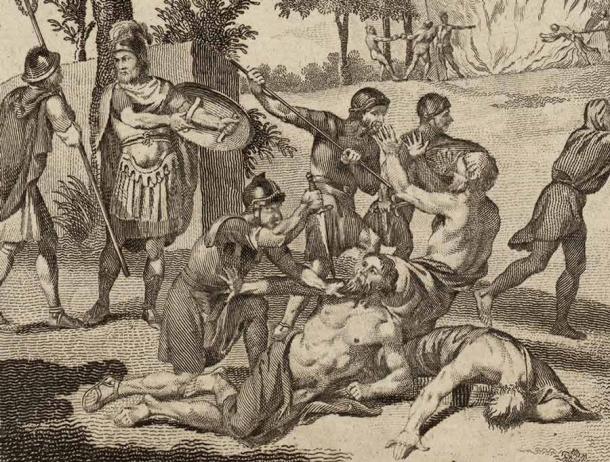 Roman soldiers killing Anglesey Druids, as described by Tacitus. (Public domain)