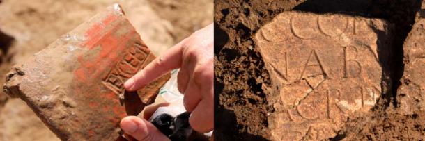 Left: Roman roof tile with inscription; Right: Fragment of a Roman altar stone. (©RAAP)