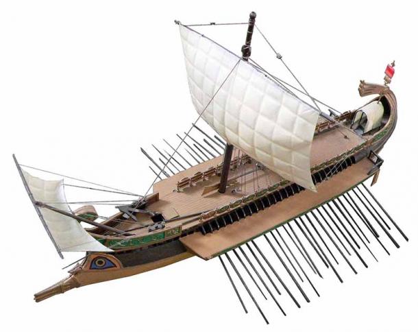 A model of a Roman trireme ship, which is probably the type of vessel that carried the Classis Britannica Romana anchor recently found in the south North Sea. (Rama / CC BY-SA 2.0 FR)