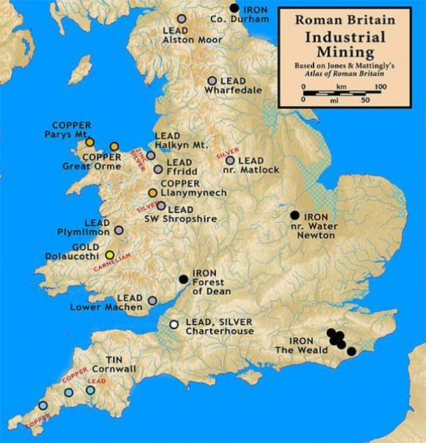 Roman industrial mining sites in Britannia (CC BY-SA 3.0)