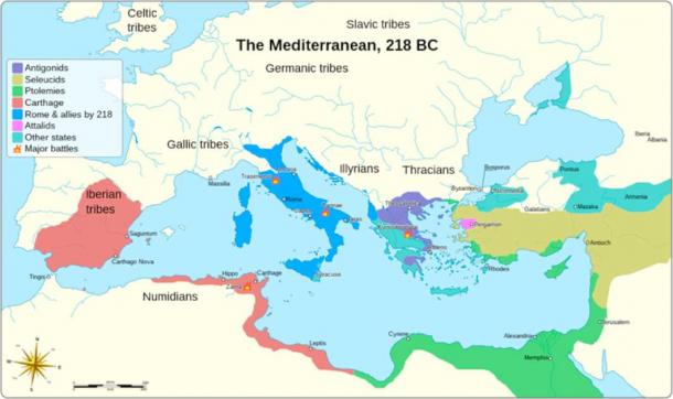 By 218 BC Rome had the allegiance of the Illyrian monarchs Scredilaidas and Pleuratus, which made it much easier for the Roman Empire to deal with its enemies in Egypt and Carthage. (Goran tek-en / CC BY-SA 4.0)