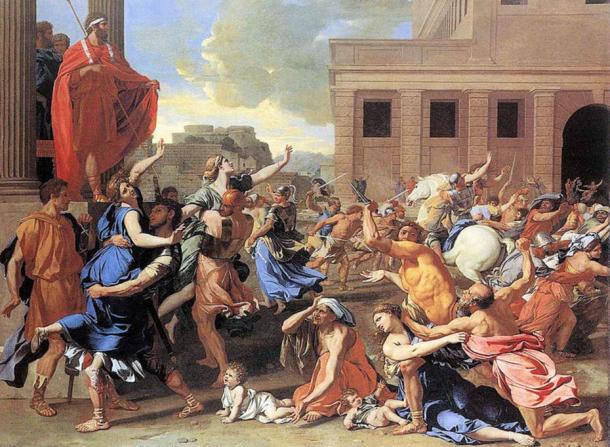 Romulus oversees the abduction of the Sabine women
