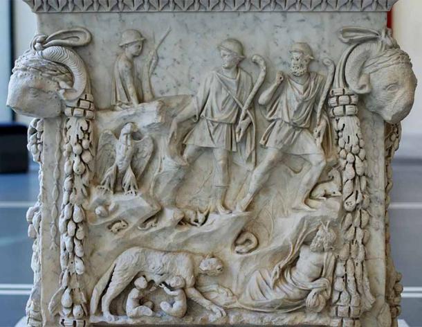Romulus and Remus argued over the site of the foundation of Rome and brought in augurs. A vulture from the contest of augury and Palatine hill are to the left. (From Ostia, now at the Palazzo Massimo alle Terme) ( Public Domain )