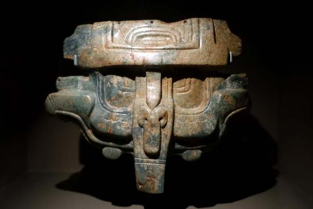 Royal belt ornament (tzuk), Maya, southern Maya lowlands, Mexico or Guatemala, Late Classic period, c. 600-900 AD, jadeite - Dallas Museum of Art. (Public Domain)