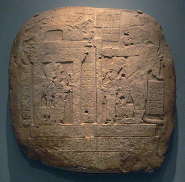 Royal throne effigy; Maya culture, Guatemala, probably La Corona, A.D. 731; 73.5 x 73.2 x 5.7 cm; Limestone. Dallas Museum of Art, Dallas, Texas. (Public Domain)