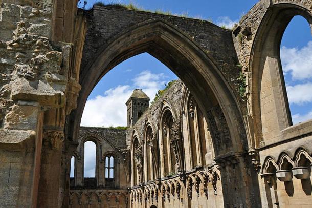 Ruins of Glastonbury Abbey church, Somerset, England.