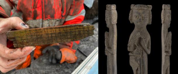 Left; Runic bone, (Tone Bergland / NIKU) Right; Medieval falconry figurine (NIKU)