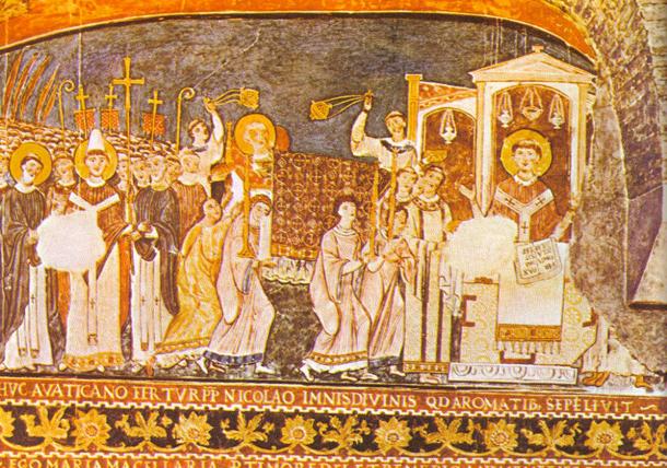 Transfer of body (of Saint Clement or of Saint Cyril) from the Vatican to the Basilica di San Clemente, Rome (11th-century fresco)