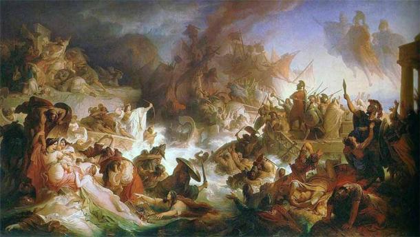 Painting of the Battle of Salamis, with Queen Artemisia seen center left, by Wilhelm von Kaulbach. (Public domain)