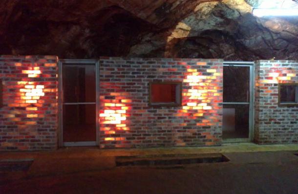 Salt brick construction lit from within.