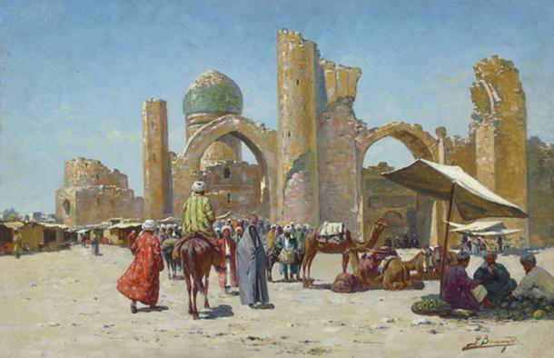 Samarkand, by Richard-Karl Karlovitch Zommer. This was an ancient city on the Silk road positioned between China and the Mediterranean, in modern day Uzbekistan. (Public Domain)